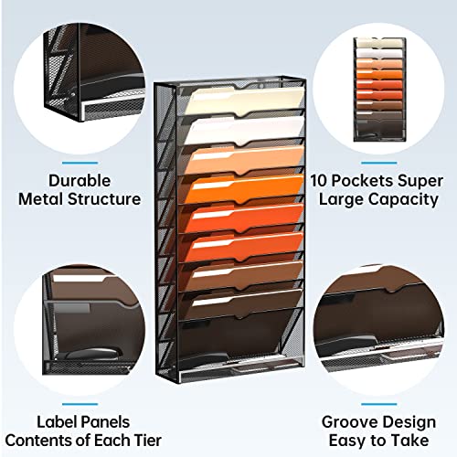 Supeasy 10-Tier Wall File Organizer Hanging Wall File Holder For Papers, Folders, Files Clipboard & Magazine Organization Great For Office Home, Black #TOP5