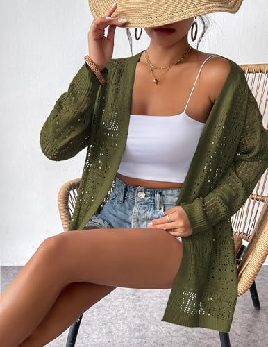 Image of Zeagoo Womens 2026 Summer Crochet Cardigan Sweaters Lightweight Long Sleeve Open Front Kimono Boho Knit Cover Ups