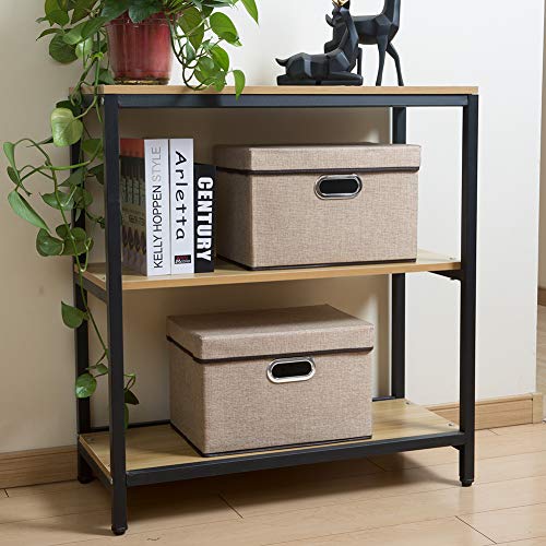 Image of PRANDOM Collapsible Storage Cubes with Lids [1-Pack] Jute Fabric Foldable Storage Boxes Organizer Containers Baskets Bins with Cover for Home Bedroom Closet Office Nursery (14.9x9.8x9.8)