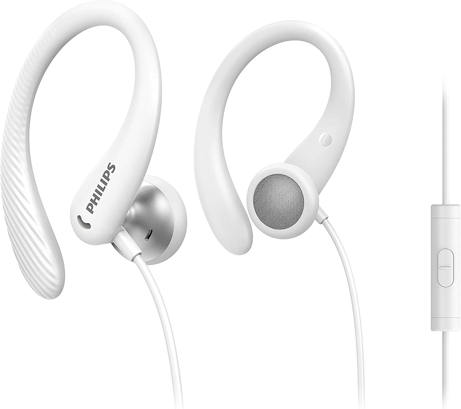 Philips Cuffie con Filo per Fitness e Sport/​Microfono, IPX2 Resistenti al Sudore, Supporti L'orecchio Flessibili, Vestibilità Sicura, Telecomando Inline/​Auricolari con Filo TAA1105WT/​00, Open Ear