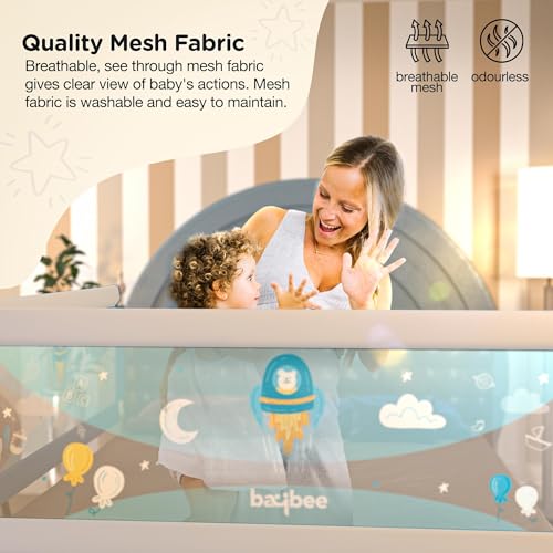 Image of BAYBEE Baby Bed Rails Guard (150x63 cm), Bedrail for Baby Kids Safety, Portable Bed Rail Falling Protector Fence with Adjustable Height, Foldable Bed Rails for Newborn, Pack of 3, (Beige)