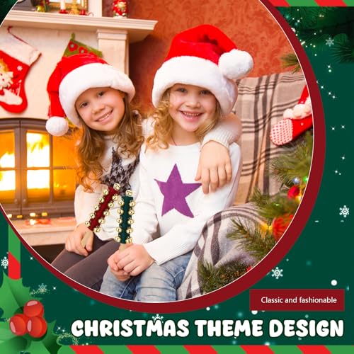 2 Pcs Christmas Hand Jingle Bells Wooden Handhold Sleigh Bells Jingle Bells Stick Shaker Musical Percussion Instrument for Christmas Party Favors Birthday Gifts Kids Children Toys (Red,Green)