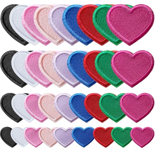 36 Pcs Colorful Heart Iron On Patches Heart Iron-On Patches Colorful Mini Hearts Patch Embroidered Patch Applique for Clothing Jackets Backpacks Hat Decorations