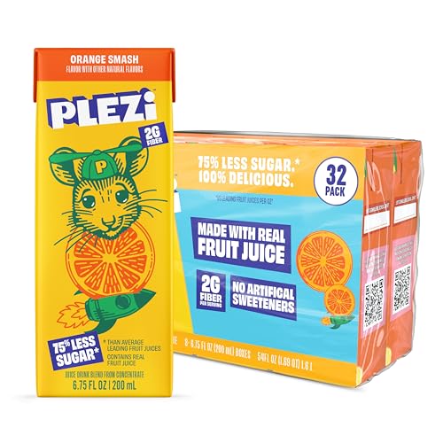 PLEZi Fruit Juice Boxes For Kids, Orange Smash – Low...
