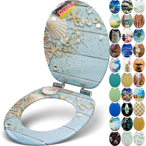 SANFINO Premium WC Sitz mit Absenkautomatik hochwertige Toilettendeckel aus Holz viele bunte Motive hoher Sitzkomfort einfache Montage inklusive Montageanleitung Caribbean Blue