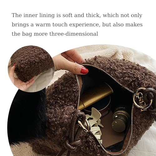 Bolso de felpa marrón suave para mujer miniatura 3
