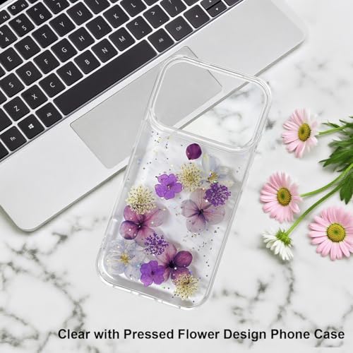 Coque iPhone 17 Pro Max esthétique violet pailleté avec fleurs séchées - 2