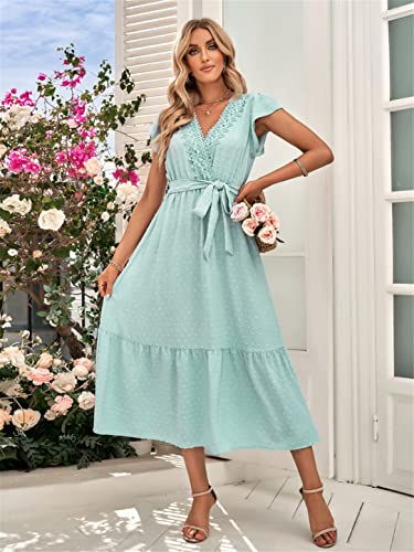 Robe longue en dentelle bleue taille S à col en V - 4