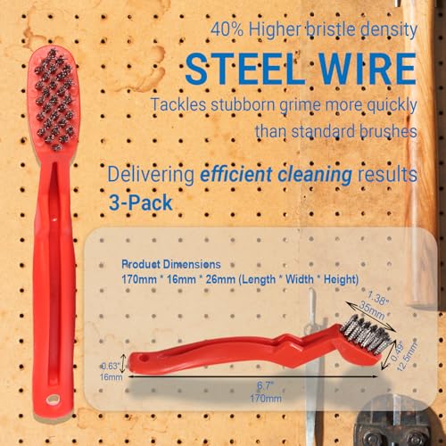 Image of GOLDEN SMILE 3-Pack 7 inch Stainless Steel Wire Brushes - 40% Denser Than Standard Brushes - for Heavy-Duty Cleaning: Grill Grates, Uncoated Pans, Rust Removal, Deburring & Metal Cleaning