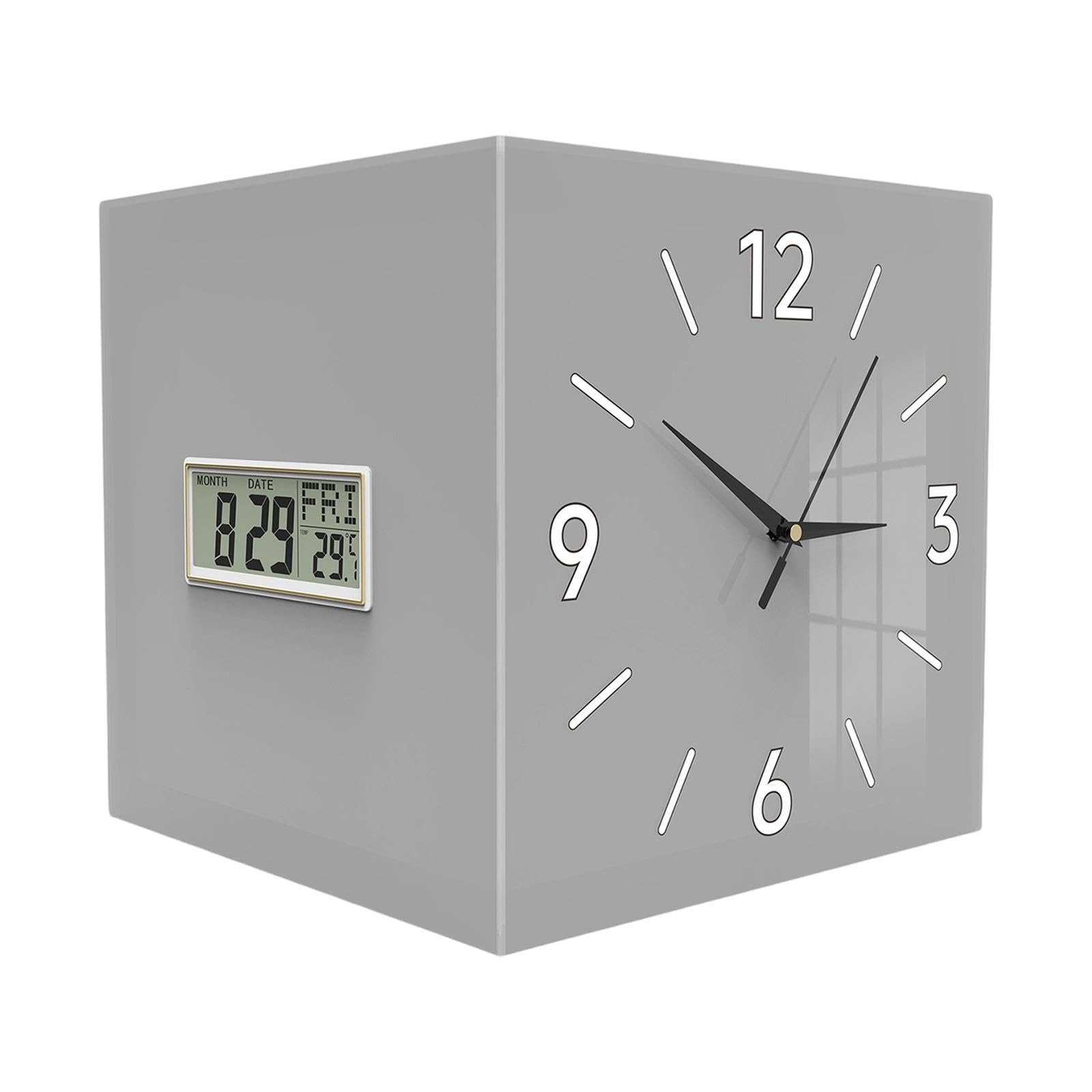 perfk Orologio da Parete angolare bifacciale Orologio Digitale con visualizzazione della Temperatura, del Mese, della Settimana per la Decorazione, Grigio