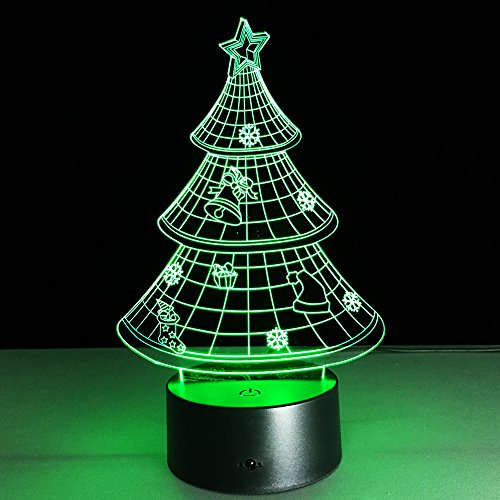 Preisvergleich Produktbild Weihnachtsbaum 3D Illusion Nachtlampe,7 farbige Nachttischlampen mit Fernbedienung für Schlafzimmerdekoration Hochzeit Geburtstag Weihnachten personalisiertes Geschenk