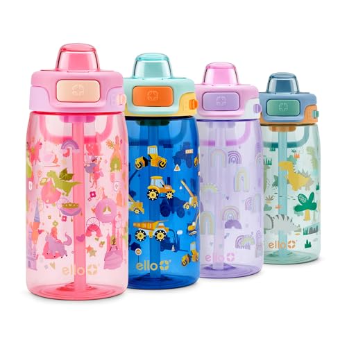 Ello Pop & Fill 16oz Tritan Plastic Kids Water Bottle with Quick Fill Lid | BPA Free Reusable Bottle with Leak Proof Straw and Chug Lid, Dishwasher Safe, Gift For Kids, Royal Palace