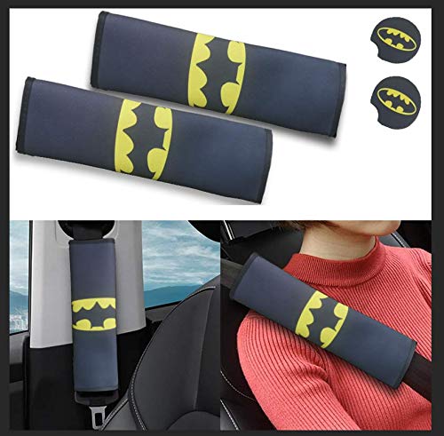 2 Packs Car Seat Belt Pads Cover Skin for Batman+ 2pcs for Batman Car Cup Holder Coasters, Universal Car Seat Belt Shoulder Pads Strap Covers for Adults, Soft Comfort Car Seat Belt Cushions (batman)