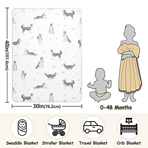 Image of Swaddle Blanket Husky Grey Cotton for Infants - Lightweight Soft Receiving Swaddling for Crib, Stroller, Nursery - 30x40 in