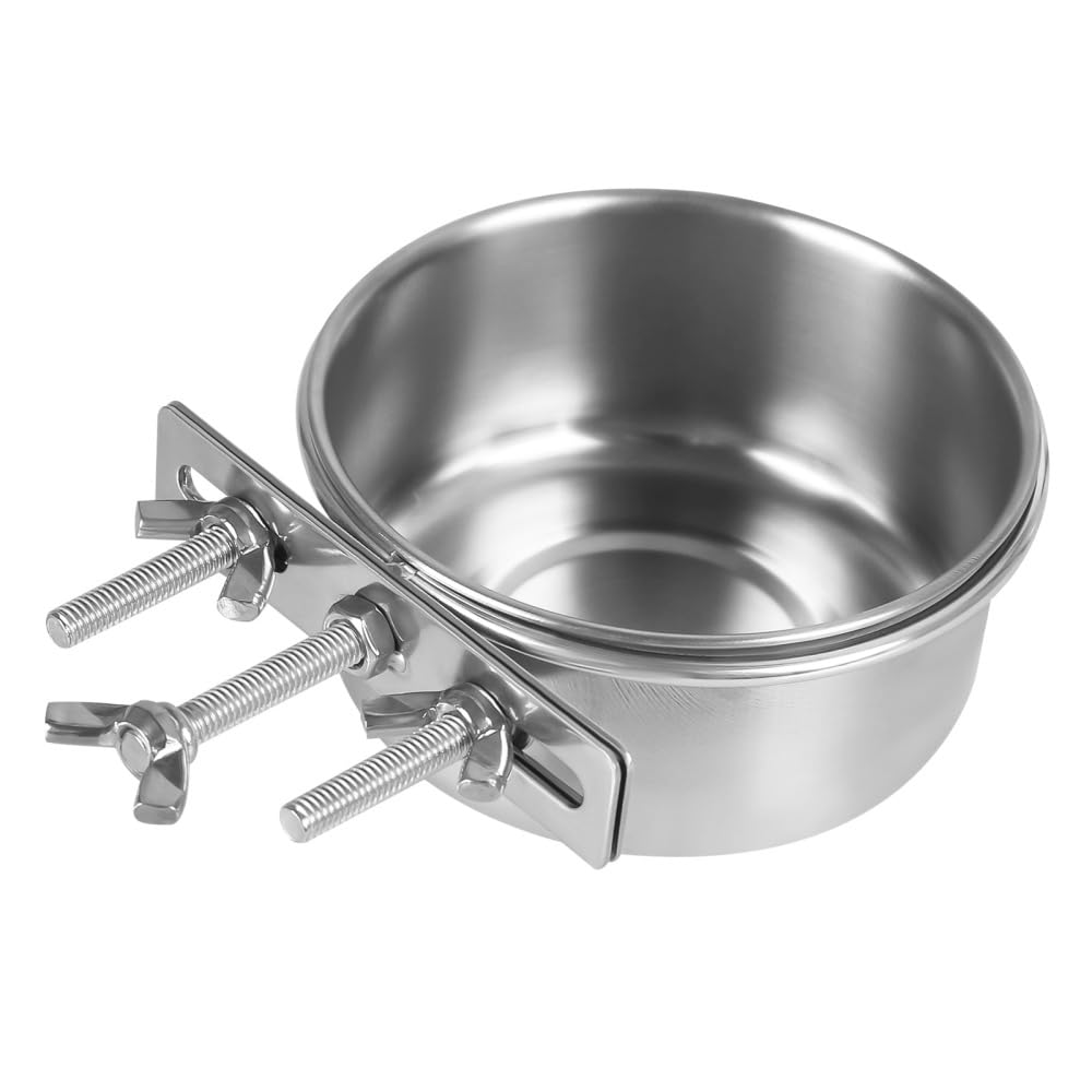 Bird Bowl, Stainless Steel Cage Parrot Feeder with 3 Screws Clamp Holders Separable Small Pet Feeding Cup for Parakeet Macaw Guinea Pig