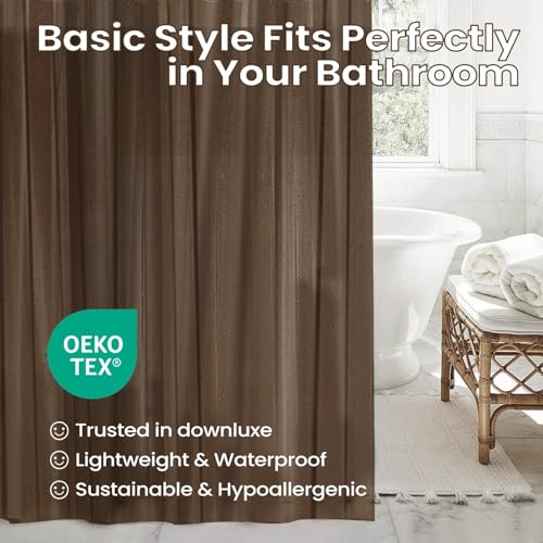 Image of downluxe Shower Curtain Liner, PEVA Plastic Shower Liner with 3 Magnets, 72 inch x 72 inch Waterproof Bathroom Curtain, Brown, 1 Pack