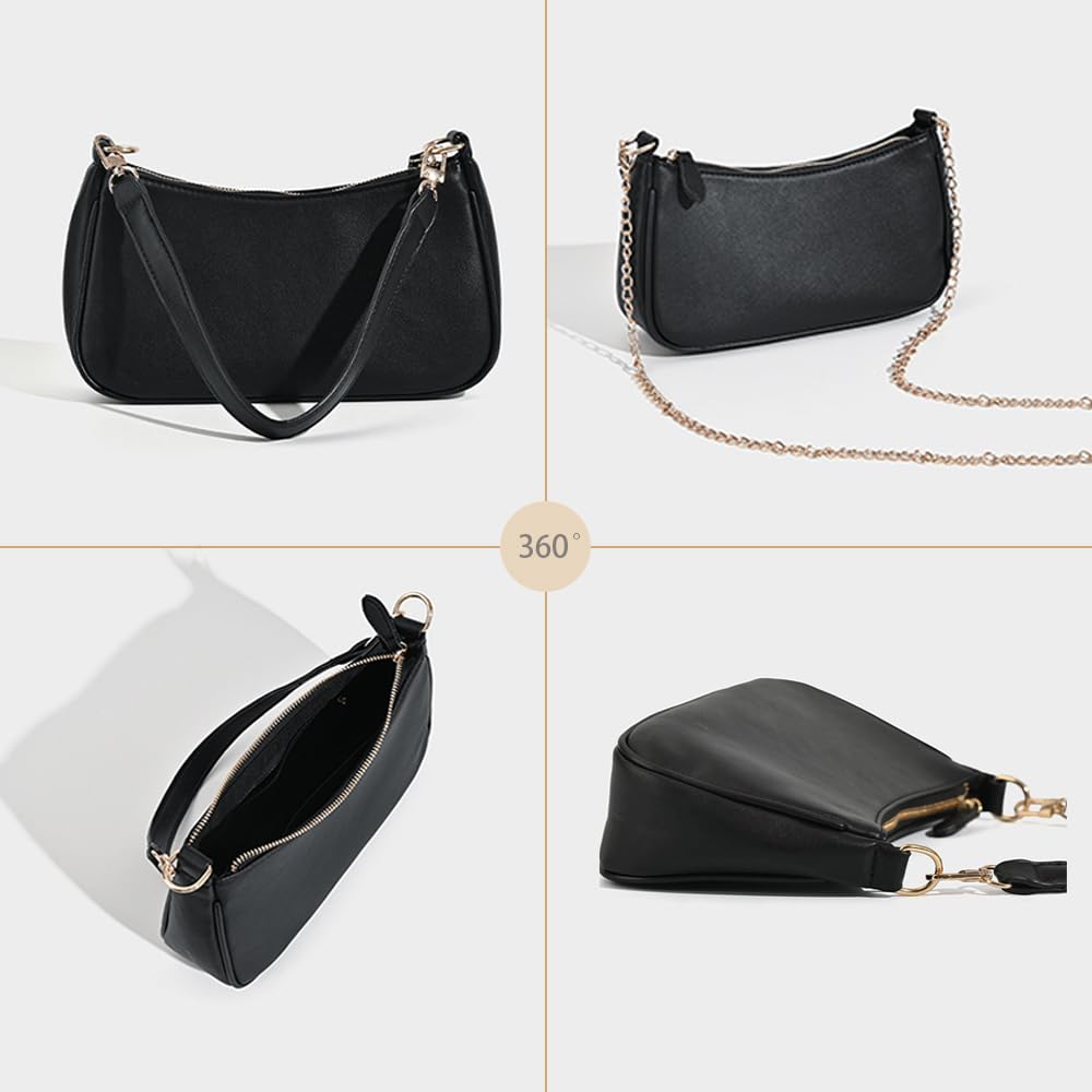 Shoulder Bag for Women PU Leather Womens Shoulder Bags Small Black Purses for Women with 2 Removable Straps Hobo Crossbody Bags