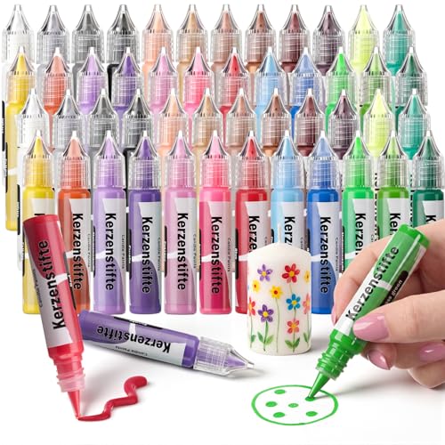 Crtiin 48 Pcs Candle Wax Pen 24 Vibrant Colors Candle Paint Set 10 ml Painting Pen Decorating Kit Beginner-Friendly for Festival Birthday Decorating Blessing Writing & DIY Crafts