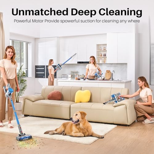 Cordless Vacuum Cleaner - Rechargeable, 35Kpa Stick Vacuum 8 in 1 Lightweight Vacuum Cleaners for Home, Up to 45Mins, Wall Mount Charging Vacuum, Anti-Tangle Brush for Carpet, Hard Floor Deep Blue