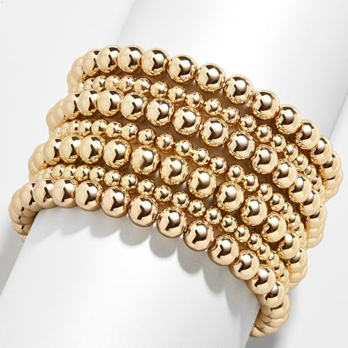Pisa Stretch Bracelet - 14k Gold-Plated Beaded Bracelet for Women, Stacking Bracelet, Gold-Plated Ball Bracelet, Trendy and Hypoallergenic Jewelry, Women's Fashion Jewelry, 5.5", 6mm Bead3