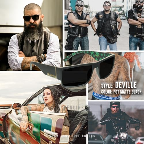 Locs Super Dark Wrap-Around Sunglasses for Men – Black Lowrider Gangster Cholo Vintage Style, Flat Top Design4