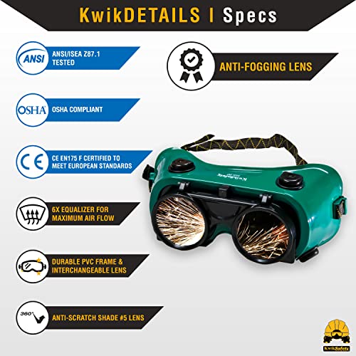 Image of KwikSafety - Charlotte, NC - OWL Welding Goggles Flip-Up [ANTI-FOG, Snug FIT] Shade 5 Industrial ANSI Ventilation Infrared Safety Plasma Welding Torch Brazing Flame Cutting Gas Oxy-Acetylene /Green