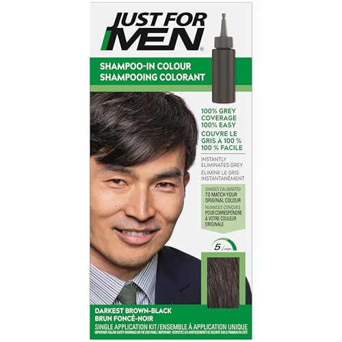 Just For Men Shampoo-In Color (Formerly Original Formula), Mens Hair Color with Keratin and Vitamin E for Stronger Hair – Darkest Brown-Black, H-50A, Pack of 1