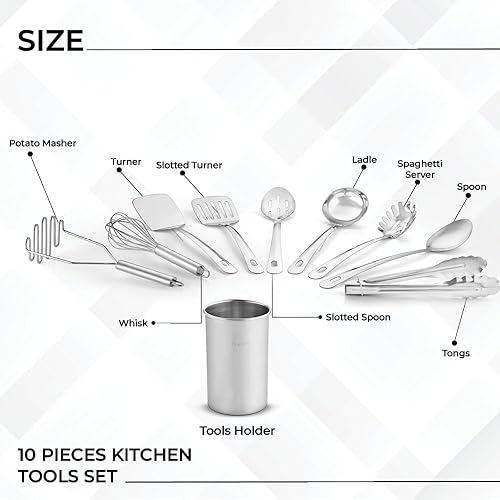 Miniatura 2 de Avador Juego de 10 herramientas de cocina de acero inoxidable con soporte fácil de limpiar, ahorro de espacio, ideal para cocinar, hornear, preparar