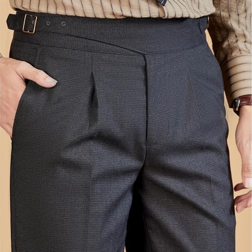 Men's Gurkha Pants, Mens Dress Pants Regular Fit Wrinkle Free, Italian Naples Style Herringbone Pleated Suit Trousers4