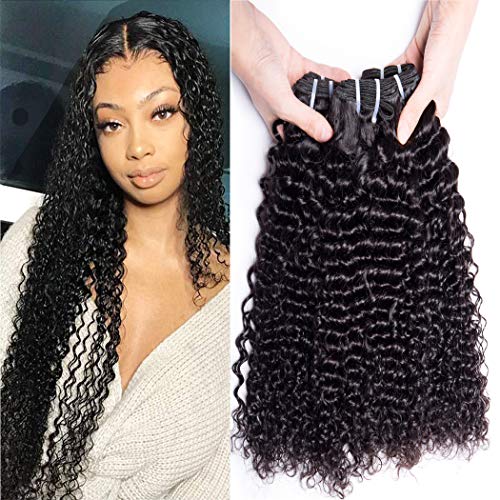 Malaysian Deep Wave Curly Virgin hair 3 Bundles Wet and Wavy 100% Unprocessed Human Hair Weave Weft Extensions 95-105g/pc Natural Black Color 10 12 14inch