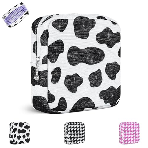 Playexen Neceser Compresas, Bolsa de Almacenamiento para Compresas Algodon Tampones, Bolsa Menstrual con Cremallera de Servilletas Sanitarias, Mini Bolso Portátil para Mujer Adolescent Niña(Negro)