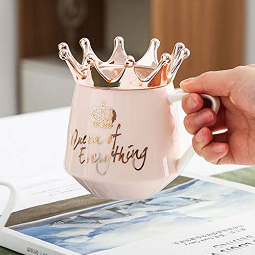 JiangM Taza de cerámica con tapa de corona y cuchara, taza de cerámica para vientre, taza de café, regalo para novia y… - Imagen 8
