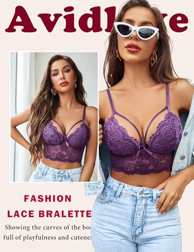 Image of Avidlove Lace Bralette for Women Lingerie Spaghetti Adjustable Strap Tank Camisole Crop Top