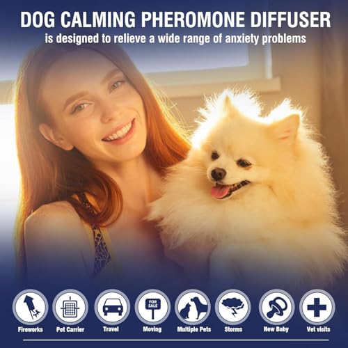 Shyllin Pheromone Hund, Beruhigungsmittel für Hunde, Calmante Perros Petardos, Dog Diffuser Calming Beruhigender (1 Steckdose +2 Nachfüllflakon) Abbau von ängstlichem Verhalten Feuerwerk Gewitter