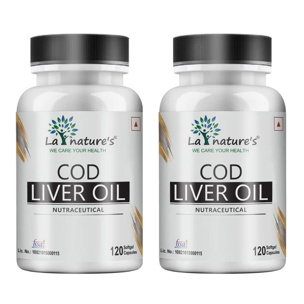 La Nature's Cod Liver Oil 240 Softgels - 300Mg, High In Vitamin A & D - Supports Brain, Joints, Eyes, And Immunity Support For Men And Women Pack Of 2
