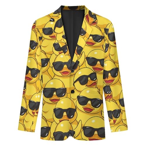 Yellow Duck with Glasses Men's Classic Fit Suit Two Button Novelty Printed Casual Stylish Blazer4