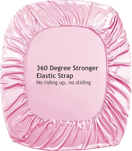 Image of Soft and Silk Satin Fitted Bedsheet for Single Size 36X75 +12 in - Elastic Fitted Sheet 400 TC Hotel Collection for Bedroom | Fitted Sheet with Pillow Cover - Baby Pink, Single Bed