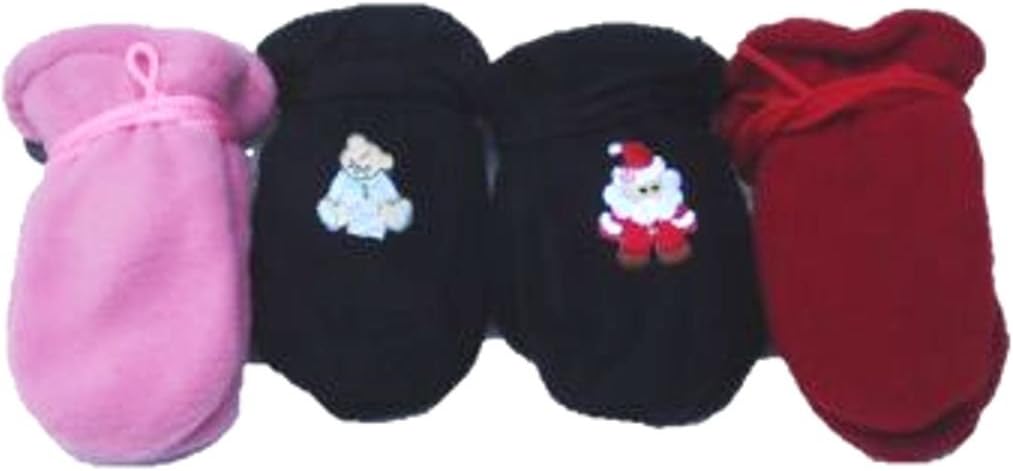 Set of Four Pairs One Size Mongolian Fleece Mittens for Infants Ages 0-6 Months