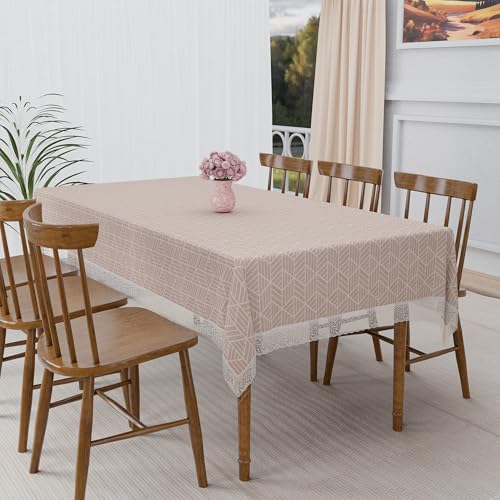 Kuber Industries 45x70 Inch PVC Dining Table Cover 6 Seater Waterproof | Spill-Resistant Table Cover Cloth | Table Protector for Dining Room, Kitchen & Outdoor | Zig Zag FBM - Beige & Cream