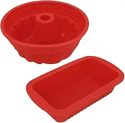Kit 2 Formas de Silicone para Bolo e Pão – Antiaderente, Flexível, Resistente ao Calor, Vermelha