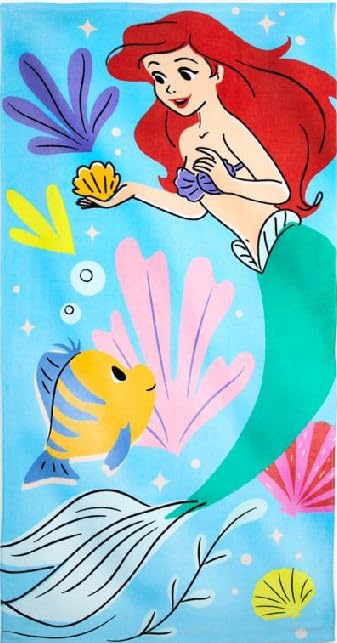 Disney Store Official Ariel Kids Bath Towel, Soft & Absorbent Beach Towels, 100% Cotton Pool Towel, 29 by 59 Inches, Highly Absorbent Bath Towels for Bathroom