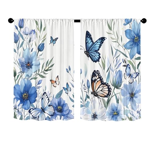 Surwin Rideau de Cuisine Court pour Petit Fenêtre, Motif Papillon 2 Panneaux Rideaux de Café pour Salle à Manger, Bistro, Brise-Bise Rideaux de...