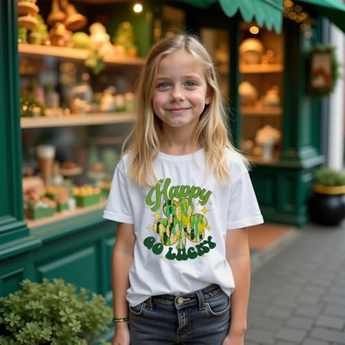MODNTOGA Kids Girls St Patricks Day Shamrock Graphic T-Shirt Happy Go Lucky Print Shirt Green Clover Short Sleeve Tee Tops4