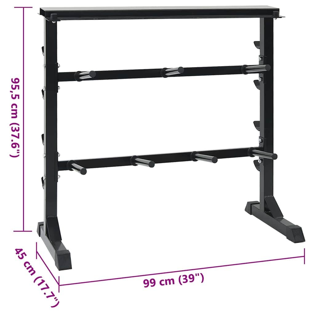 Hantel Rack Schwarz 99 x 45 x 95,5 cm aus pulverbeschichtetem Stahl, ideal für Homegym, Fitnessgerät, Kraftstation, platzsparendes Trainingsgerät, belastbar bis 300 kg