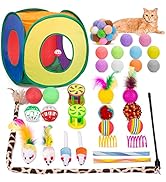 Cat Toys Set 33 PCS, Interactive Cat Kitten Toys for Indoor Cats with Collapsible Cat Play Tunnel...
