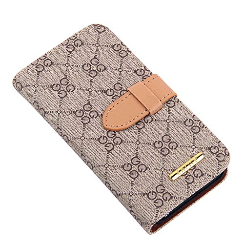 RAYTOP New Version Luxury Classic Beige GG Patterned Leather Wallet Cases Flip Covers for Apple iPhone 5 5s Classy Decent Style Women Girls Men Card Holder Top Rated High Quality Gift Slim Sleek