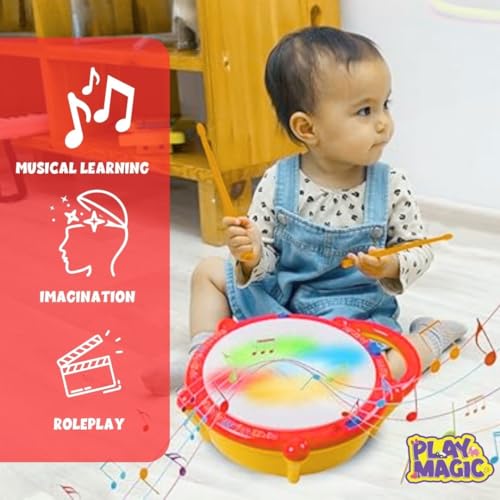 Image of PlayMagic 3D Flash Drum Toy with Flash Light & Musical Sound Instrument|3 X AA Battery Operated (Not Included)|Learning & Educational Baby Toy|Birthday Gift for Kids 3 Years +|Made in India| Mickey