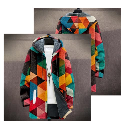 Mens Long Cardigan Hoodies Color Block Hooded Jacket Horse Print Open front Sweater Hoodie with Pockets Coat4