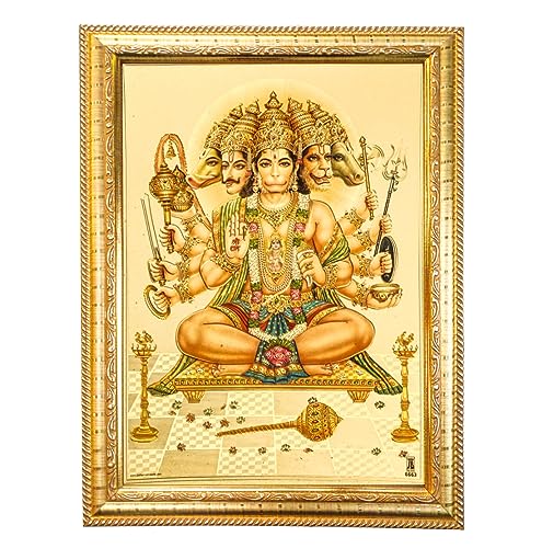 Image of Hawai Gold Plated Panchmukhi Hanuman ji Bajrangbali Photo Frame, Size Size- 8.5X7 inch | Engineered Wood Wall Hanging Frame | GLDFRM450