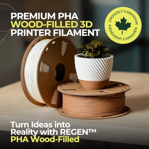 Image of Regen PHA 3D Printer Filament - Wood Filled, 2X Stronger Than PLA, Biodegradable Biobased Plastic, for Technical Parts, Home Accessories & Decor - Wood, Made in Canada